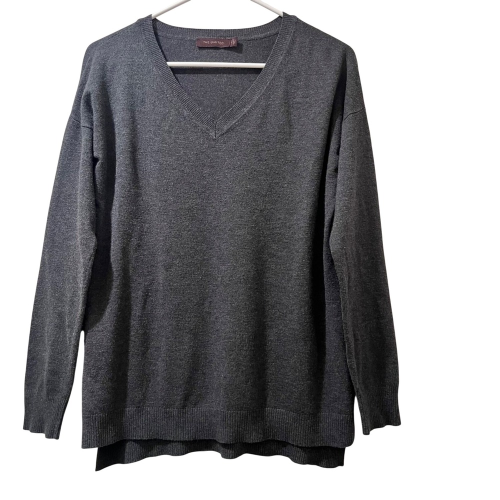 The Limited Sweater Mens Gray V-Neck Elbow Patch Pullover L